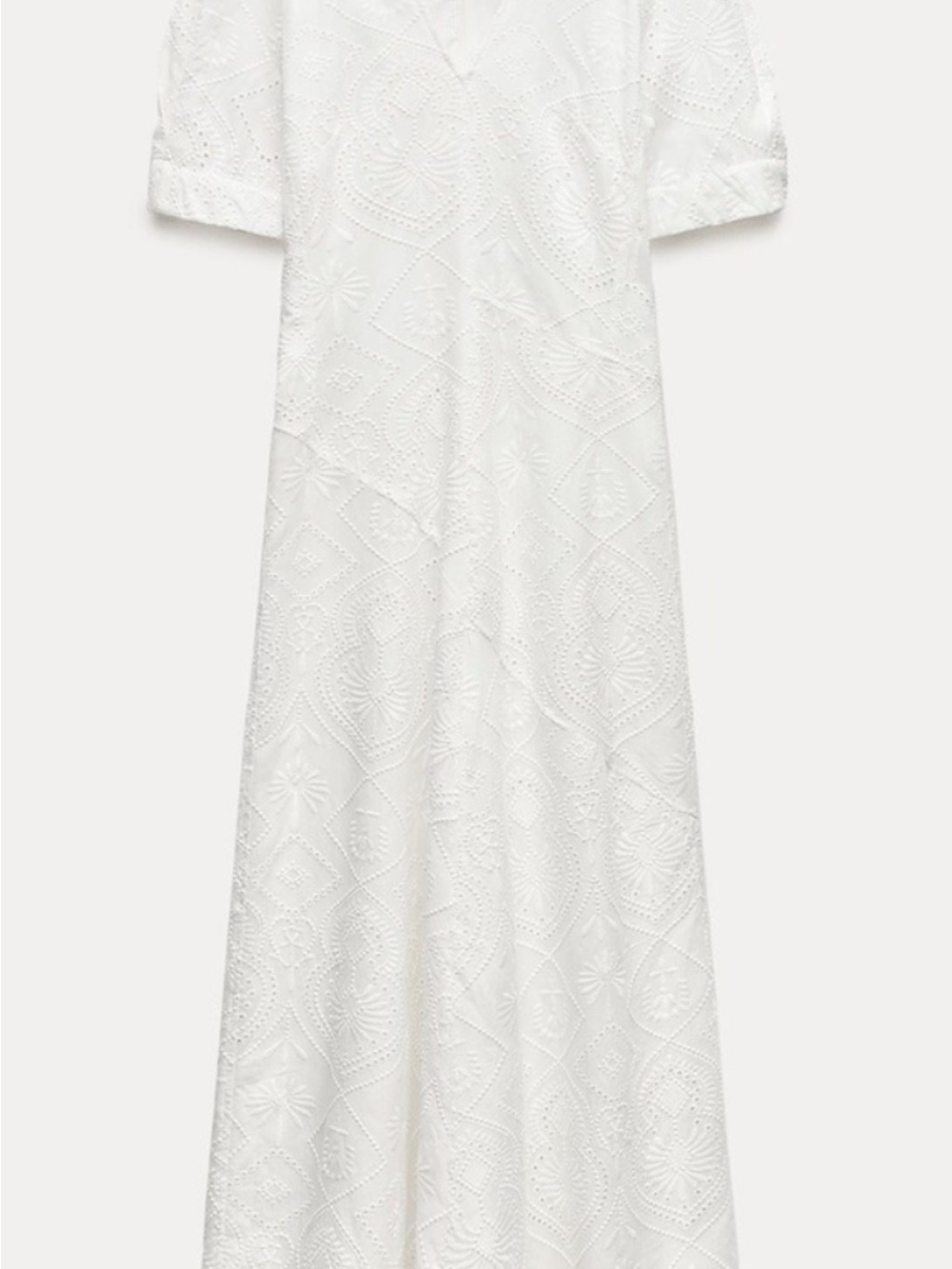 Zara White Embroidered Eyelet Midi Dress from the premium Zara ZW Collection.